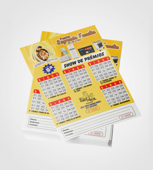 Cartela de Bingo Personalizados Papel AP 75g 15x21cm 4x0 sem Corte Reto e picote 